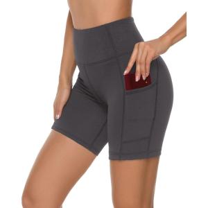 imageStelle Womens 8quot 5quot High Waist Biker Shorts Yoga Shorts with Pockets Tummy Control Workout Shorts for Running Gym8 Charcoal