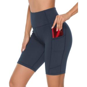 imageStelle Womens 8quot 5quot High Waist Biker Shorts Yoga Shorts with Pockets Tummy Control Workout Shorts for Running Gym8 Dark Grey Blue