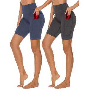 imageStelle Womens 8quot 5quot High Waist Biker Shorts Yoga Shorts with Pockets Tummy Control Workout Shorts for Running Gym8 Grey Bluecharcoal