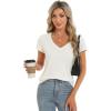 imageStell Womens T Shirts Short Sleeve V Neck Basic Tee Casual Loose Fit Tops Lightweight Soft Summer Outfits ClothesCreme