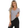 imageStell Womens T Shirts Short Sleeve V Neck Basic Tee Casual Loose Fit Tops Lightweight Soft Summer Outfits ClothesGrey