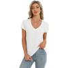 imageStell Womens T Shirts Short Sleeve V Neck Basic Tee Casual Loose Fit Tops Lightweight Soft Summer Outfits ClothesOffwhite