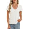 imageStell Womens T Shirts Short Sleeve V Neck Basic Tee Casual Loose Fit Tops Lightweight Soft Summer Outfits ClothesCreme