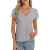 imageStell Womens T Shirts Short Sleeve V Neck Basic Tee Casual Loose Fit Tops Lightweight Soft Summer Outfits ClothesGrey