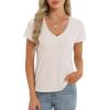 imageStell Womens T Shirts Short Sleeve V Neck Basic Tee Casual Loose Fit Tops Lightweight Soft Summer Outfits ClothesOat Milk