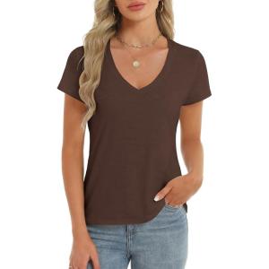 imageStell Womens T Shirts Short Sleeve V Neck Basic Tee Casual Loose Fit Tops Lightweight Soft Summer Outfits ClothesCocoa