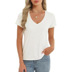 imageStell Womens T Shirts Short Sleeve V Neck Basic Tee Casual Loose Fit Tops Lightweight Soft Summer Outfits ClothesCreme