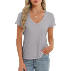 imageStell Womens T Shirts Short Sleeve V Neck Basic Tee Casual Loose Fit Tops Lightweight Soft Summer Outfits ClothesGrey
