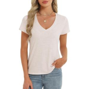 imageStell Womens T Shirts Short Sleeve V Neck Basic Tee Casual Loose Fit Tops Lightweight Soft Summer Outfits ClothesOat Milk