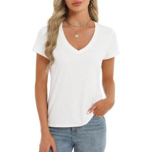 imageStell Womens T Shirts Short Sleeve V Neck Basic Tee Casual Loose Fit Tops Lightweight Soft Summer Outfits ClothesOffwhite