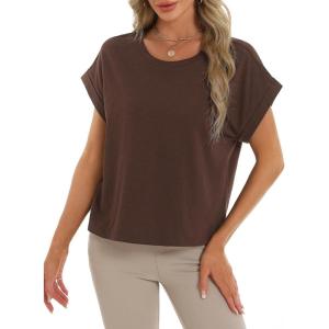 imageStelle Womens Tops Business Basic Tee Loose Fit Cap Sleeve Tshirts Clothes Fashion Trendy Outfit Summer Casual BlouseCocoa