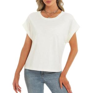 imageStelle Womens Tops Business Basic Tee Loose Fit Cap Sleeve Tshirts Clothes Fashion Trendy Outfit Summer Casual BlouseCreme