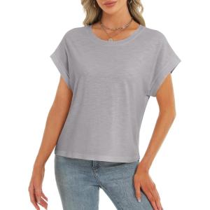 imageStelle Womens Tops Business Basic Tee Loose Fit Cap Sleeve Tshirts Clothes Fashion Trendy Outfit Summer Casual BlouseGrey