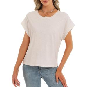 imageStelle Womens Tops Business Basic Tee Loose Fit Cap Sleeve Tshirts Clothes Fashion Trendy Outfit Summer Casual BlouseOat Milk