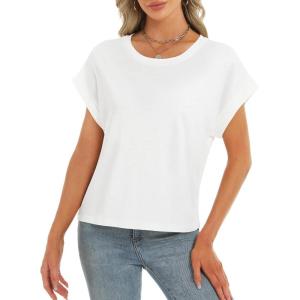 imageStelle Womens Tops Business Basic Tee Loose Fit Cap Sleeve Tshirts Clothes Fashion Trendy Outfit Summer Casual BlouseOffwhite