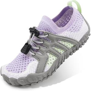 imageStelle Girls Boys Water Shoes Aqua Socks with Adjustable Laces Quick Drying Beach Sports Non Slip Swimming Hiking ShoesLight Purple