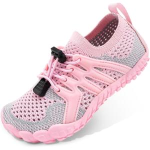 imageStelle Girls Boys Water Shoes Aqua Socks with Adjustable Laces Quick Drying Beach Sports Non Slip Swimming Hiking ShoesPink