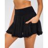 imageStelle Womens Pleated Tennis Skirts High Waisted Ruffle Mini Skirt with Pockets Inner Shorts for Athletic Sports RunningBlack