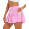 imageStelle Womens Pleated Tennis Skirts High Waisted Ruffle Mini Skirt with Pockets Inner Shorts for Athletic Sports RunningCotton Candy