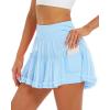 imageStelle Womens Pleated Tennis Skirts High Waisted Ruffle Mini Skirt with Pockets Inner Shorts for Athletic Sports RunningLight Blue