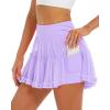 imageStelle Womens Pleated Tennis Skirts High Waisted Ruffle Mini Skirt with Pockets Inner Shorts for Athletic Sports RunningLilac