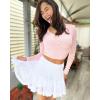 imageStelle Womens Pleated Tennis Skirts High Waisted Ruffle Mini Skirt with Pockets Inner Shorts for Athletic Sports RunningWhite