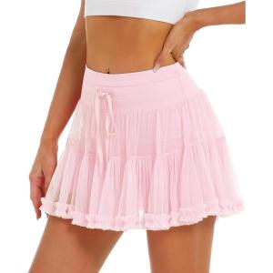 imageStelle Womens High Waist Skorts Ruffle Hem Flowy Skirts Mini Tiered Short Skirt Casual SummerBallet Pink