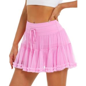 imageStelle Womens High Waist Skorts Ruffle Hem Flowy Skirts Mini Tiered Short Skirt Casual SummerCotton Candy
