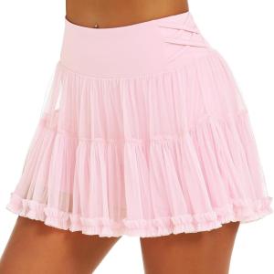 imageStelle Womens Pleated Tennis Skirts High Waisted Ruffle Mini Skirt with Pockets Inner Shorts for Athletic Sports RunningBallet Pink