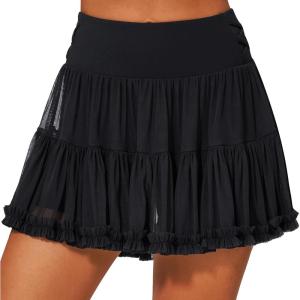 imageStelle Womens Pleated Tennis Skirts High Waisted Ruffle Mini Skirt with Pockets Inner Shorts for Athletic Sports RunningBlack