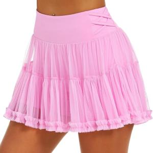 imageStelle Womens Pleated Tennis Skirts High Waisted Ruffle Mini Skirt with Pockets Inner Shorts for Athletic Sports RunningCotton Candy