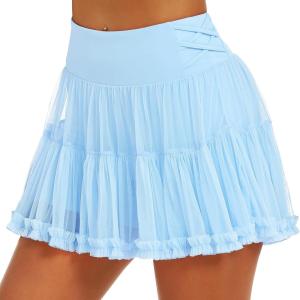 imageStelle Womens Pleated Tennis Skirts High Waisted Ruffle Mini Skirt with Pockets Inner Shorts for Athletic Sports RunningLight Blue