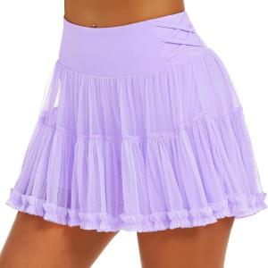 imageStelle Womens Pleated Tennis Skirts High Waisted Ruffle Mini Skirt with Pockets Inner Shorts for Athletic Sports RunningLilac