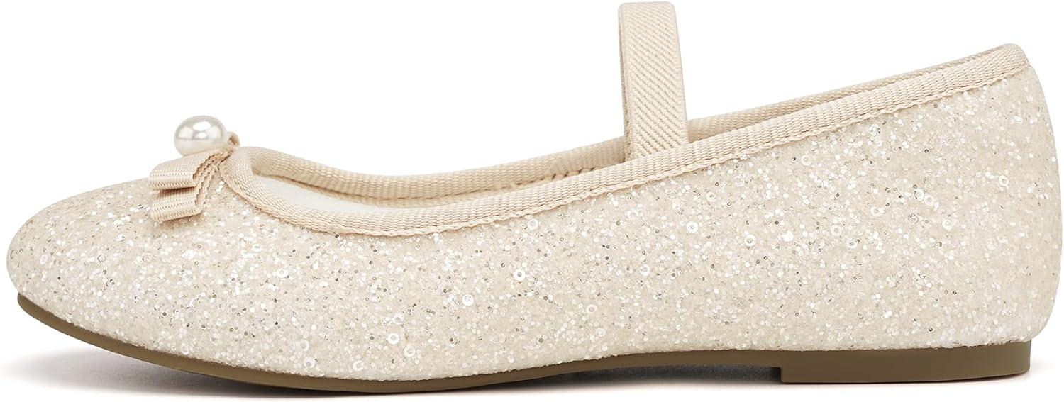 imageStelle Girls Glitter Dress Shoes Flower Wedding Mary Jane Ballet Flats with Strap ToddlerLittleBig KidsChampagne