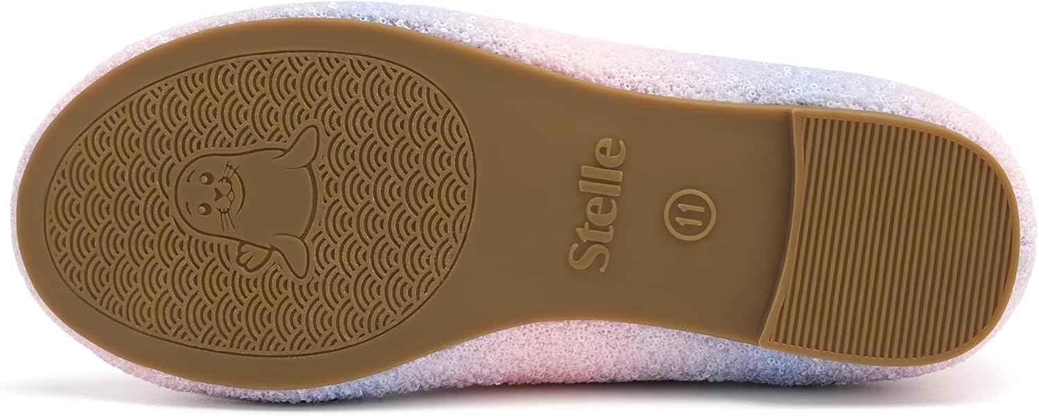 imageStelle Girls Glitter Dress Shoes Flower Wedding Mary Jane Ballet Flats with Strap ToddlerLittleBig KidsRainbow