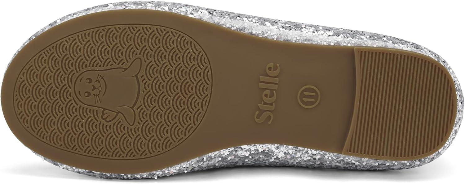 imageStelle Girls Glitter Dress Shoes Flower Wedding Mary Jane Ballet Flats with Strap ToddlerLittleBig KidsSilver