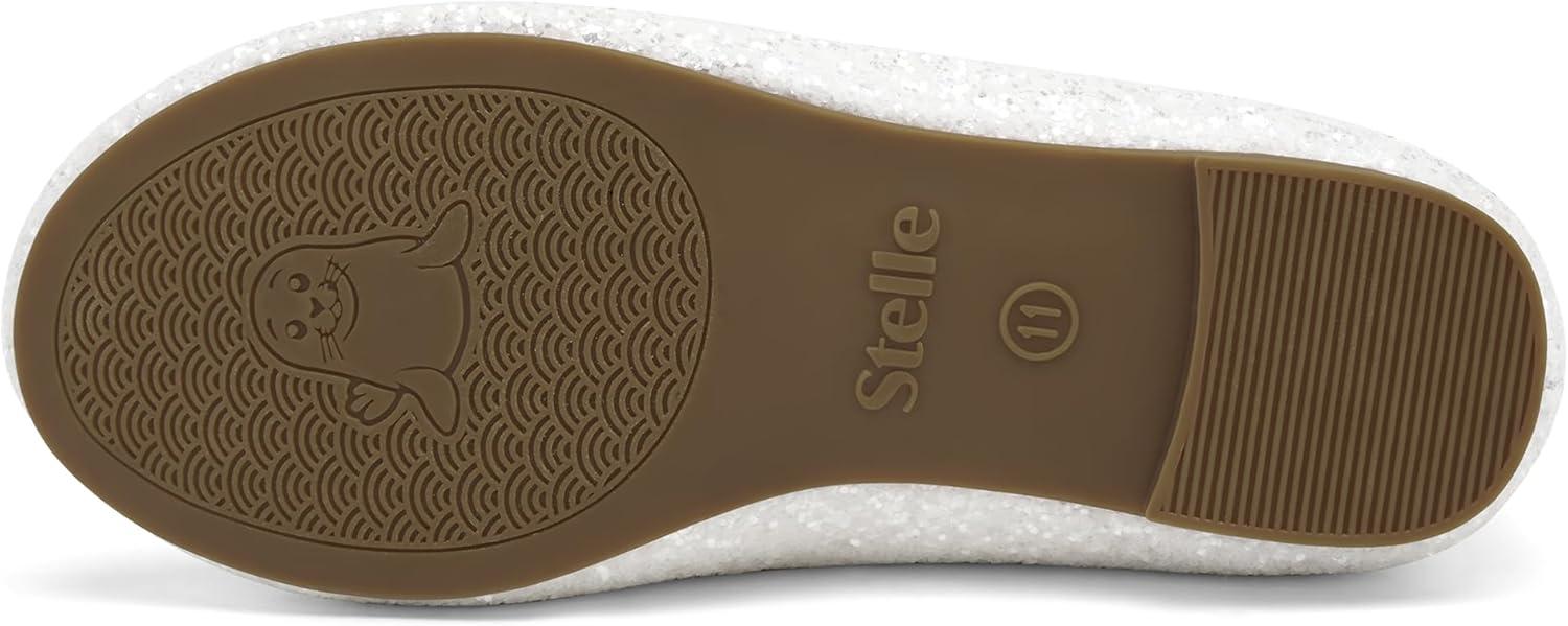 imageStelle Girls Glitter Dress Shoes Flower Wedding Mary Jane Ballet Flats with Strap ToddlerLittleBig KidsWhite