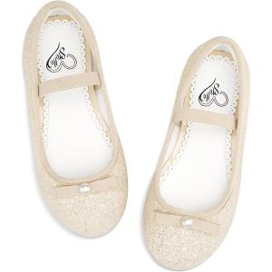 imageStelle Girls Glitter Dress Shoes Flower Wedding Mary Jane Ballet Flats with Strap ToddlerLittleBig KidsChampagne