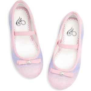 imageStelle Girls Glitter Dress Shoes Flower Wedding Mary Jane Ballet Flats with Strap ToddlerLittleBig KidsRainbow