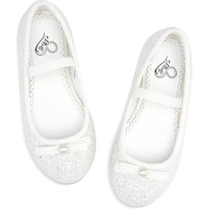 imageStelle Girls Glitter Dress Shoes Flower Wedding Mary Jane Ballet Flats with Strap ToddlerLittleBig KidsWhite