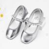 imageStelle Girls Wedding Dress Shoes Ballet Flats Flower Party Mary Jane with Beaded Straps ToddlerLittleBig KidsSilver