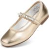imageStelle Girls Wedding Dress Shoes Ballet Flats Flower Party Mary Jane with Beaded Straps ToddlerLittleBig KidsGold