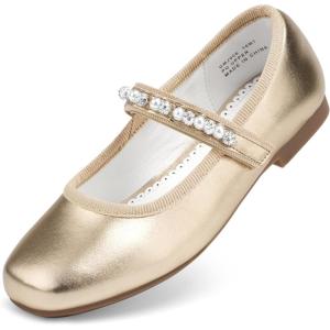 imageStelle Girls Wedding Dress Shoes Ballet Flats Flower Party Mary Jane with Beaded Straps ToddlerLittleBig KidsGold