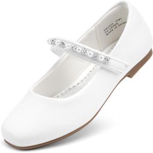 imageStelle Girls Wedding Dress Shoes Ballet Flats Flower Party Mary Jane with Beaded Straps ToddlerLittleBig KidsWhite