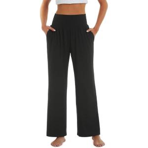 imageStelle Wide Leg Yoga Pants Womens High Waisted Cozy Sweatpants Flowy Sports Athletic Lounge Pants with PocketsBlack