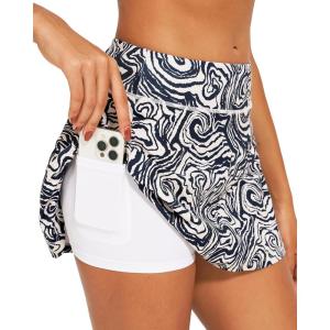 imageStelle Womens Tennis Golf Skirts High Waisted with Pockets Inner Shorts for Athletic Skorts Sports Running PickleballWavy Ink