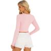 imageStelle Henley Shirts for Women Long Sleeve Crop Top Ribbed Knit Button Slim Fitted Tops Casual Basic BlouseCherry Blossom 2