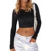 imageStelle Henley Shirts for Women Long Sleeve Crop Top Ribbed Knit Button Slim Fitted Tops Casual Basic BlouseBlack 2