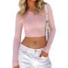 imageStelle Henley Shirts for Women Long Sleeve Crop Top Ribbed Knit Button Slim Fitted Tops Casual Basic BlouseCherry Blossom 2