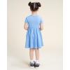 imageStelle Girls Dresses Cotton Short Sleeve Dress Cute Midi Casual Sundress with 2 PocketsCornflower Blue